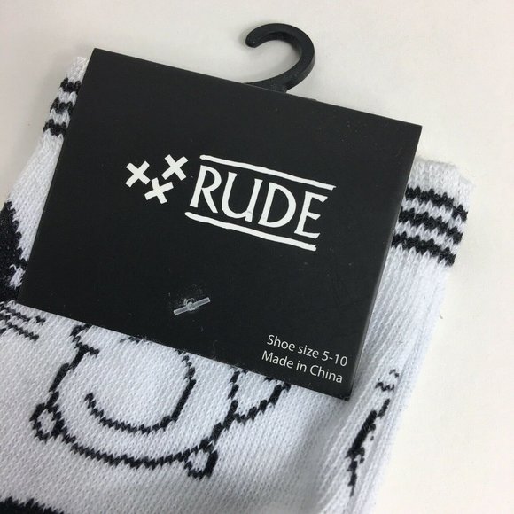 Rude Cat Womens Crew Socks Hot Topic Black White Meow Cats Kittens Kitty Fun New - Picture 3 of 12